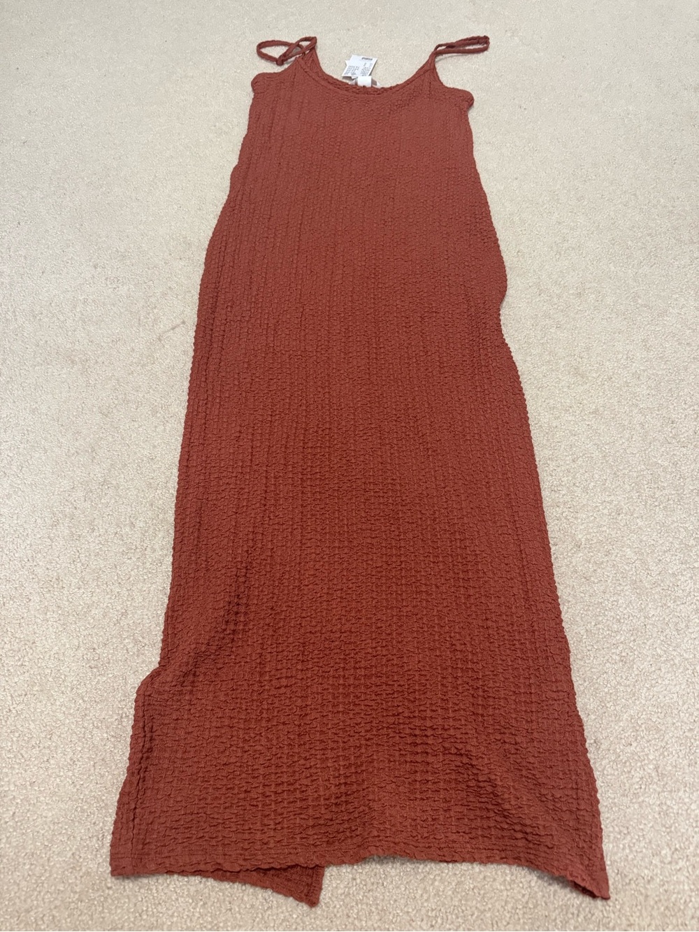 H&M Rust Red Textured Maxi Dress with adjustable straps
